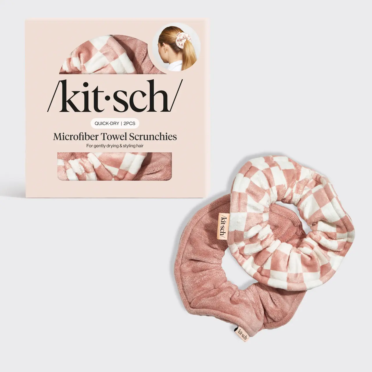 Microfiber Quick-Dry Towel Scrunchies 2pc - Terracotta Checker