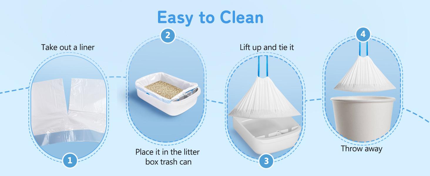 60 Pack Cat Litter Liner, Waste Cat Litter Bags for Thereye SC06 Automatic Litter Box, Drawstring Heavy-Duty Liners, Leak-Resistant, Large 26" × 11.8"