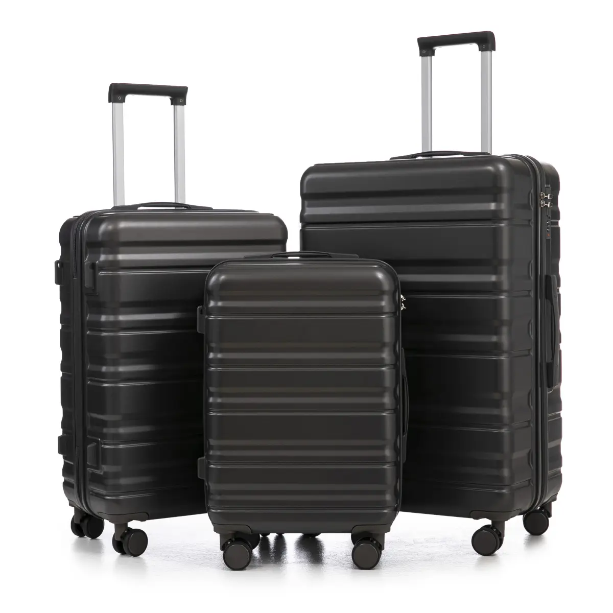 3-Piece Luggage Set (20"/24"/28"), Lightweight Hardside Suitcases with Spinner Wheels, Scratch-Resistant ABS Shell, Matching Color, TSA Combination Lock – Pink Travel Luggage for Women (Dark Gray)