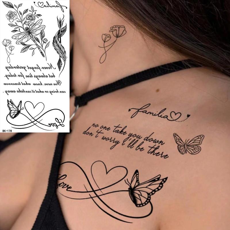 8-Piece Floral Temporary Tattoo Stickers Set, Butterfly Snake Feather Letter Patterns, Non-Reflective Fake Tattoos for Hands & Body Art, Temporary Tattoo Kit