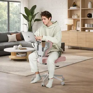 Newtral Ergonomic Rolling Office Chair with Back Tray Table – Adjustable Height, Pet-Friendly, Lumbar Support, for Work, Reading, Makeup, Home Office & Bedroom