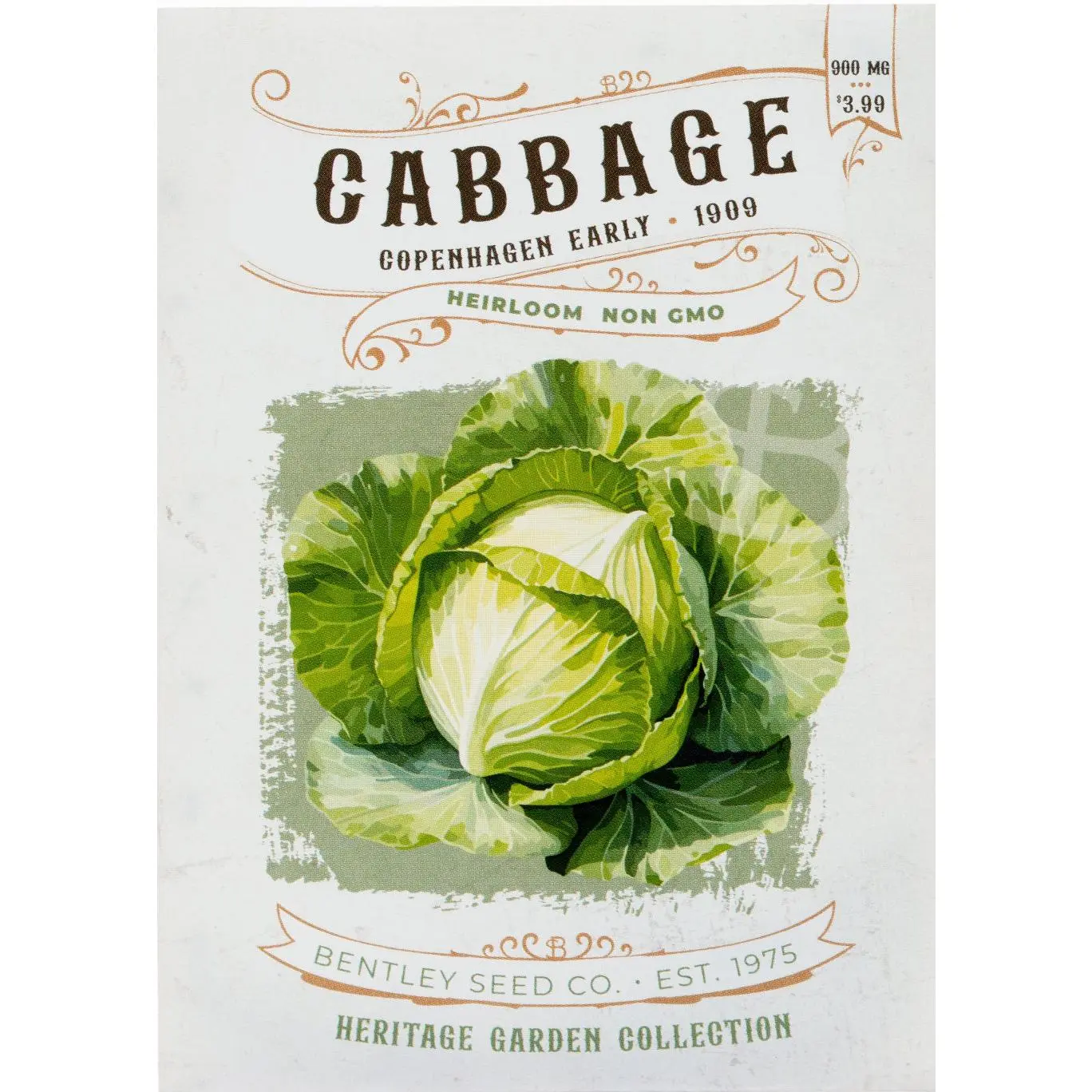 Copenhagen Early 1909 Heirloom Cabbage Seeds, Compact Heads, Ideal for Full Sun, Small and Large Gardens, Home Vegetable Production