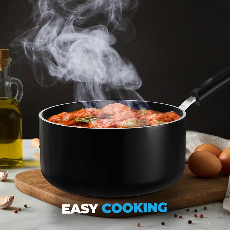 Utopia Kitchen Nonstick Stock Pot Saucepan Set with Lid - 1QT & 2QT | Multipurpose Cookware for Home & Restaurant Use Aluminium Glass