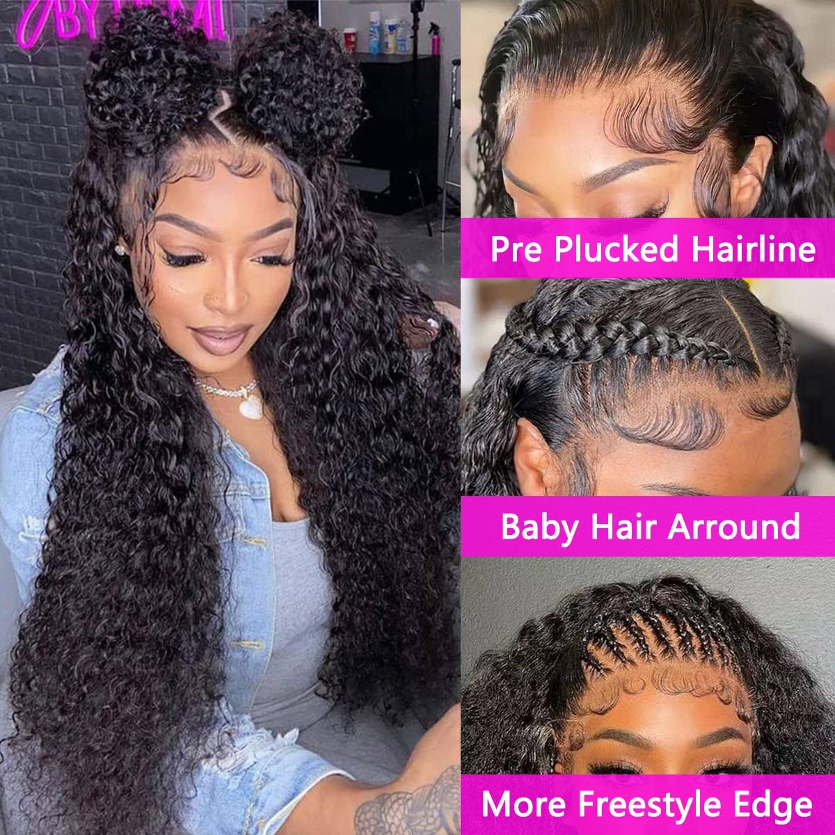 30 Inch 13x6 Lace Front Wigs Human Hair Water Wave 200 Density 13x6 HD Full Lace Frontal Wigs Pre Plucked Wet and Wavy Glueless Deep Curly Human Hair Wigs for Women Natural Black