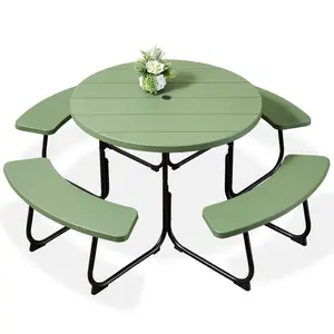Best Choice Products 8-Person Circular Outdoor Picnic Table w/ 4 Benches, Umbrella Hole, 2000lb Capacity
