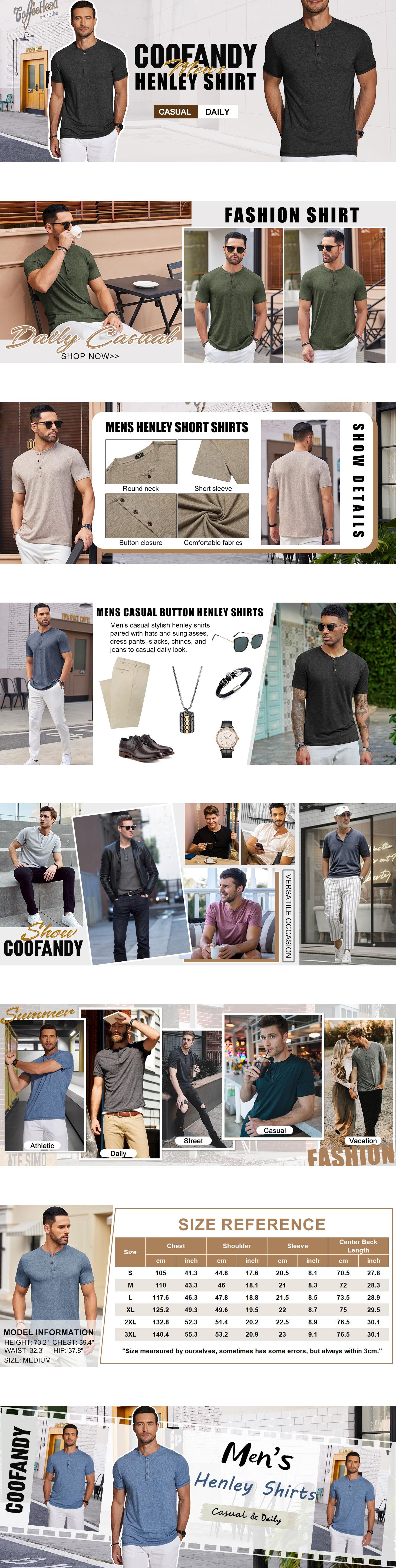COOFANDY Men's Henley Shirts Short Sleeve Casual Basic Tee Summer Button Henley Soild T Shirts Menswear Soft