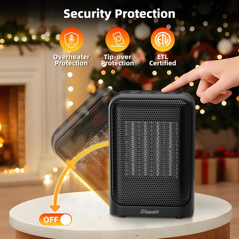 KISSAIR Ceramic Fast-Heating Space Heater: 24-Hour Timer + LED Display, Overheat & Tip-Over Protection (Safer), Quiet DC Motor, Eco/Sleep/Child Lock Modes, Precise NTC Sensor (77°F - 95°F) — For Bedrooms, Offices, Small Apartments, Bathrooms KISSAIR Ceramic Fast-Heating Space Heater: 24-Hour Timer + LED Display, Overheat & Tip-Over Protection (Safer), Quiet DC Motor, Eco/Sleep/Child Lock Modes, Precise NTC Sensor (77°F - 95°F) — For Bedrooms, Offices, Small Apartments, Bathrooms