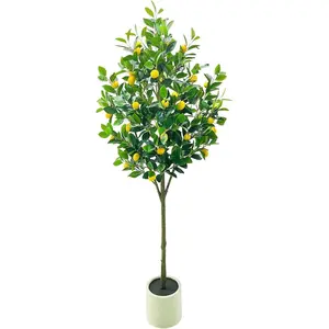 Artificial Lemon Tree 5ft Tall Faux Plant with White Pot, Faux Potted Lemons Citrus Tree for Home Office Decor Indoor Gift Large Fake Potted