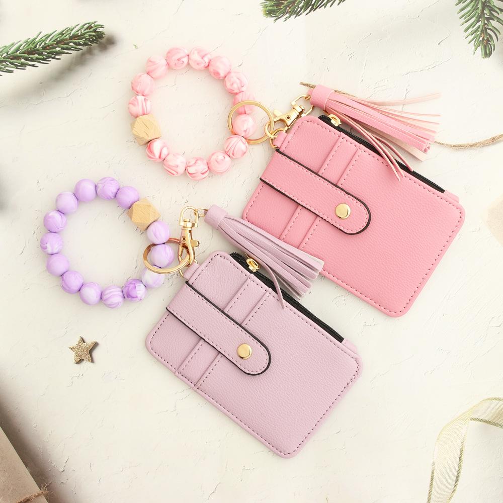 Silicone Bracelet Wristlet Wallet Credit Card Holder RFID,ID Window,Key Ring Tassel,Slim Wallet Women Keychain Purse