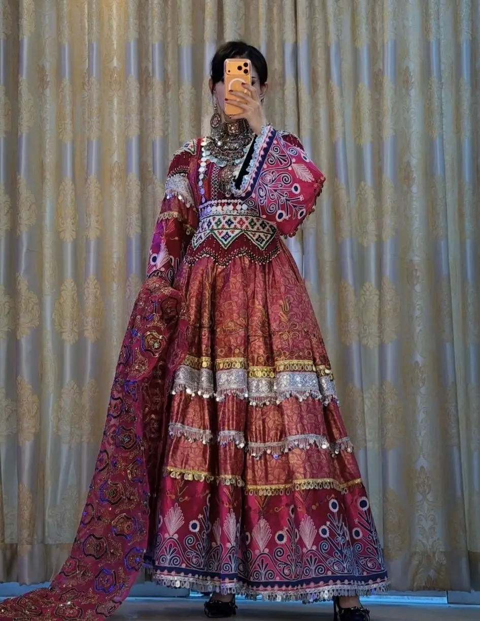 Afghan Traditional Dress for Women - Elegant Embroidered Long Sleeve Gown, Modest Lightweight Fashion for Eid & Parties, Style, Embroidery, Women's Clothes, Detailed