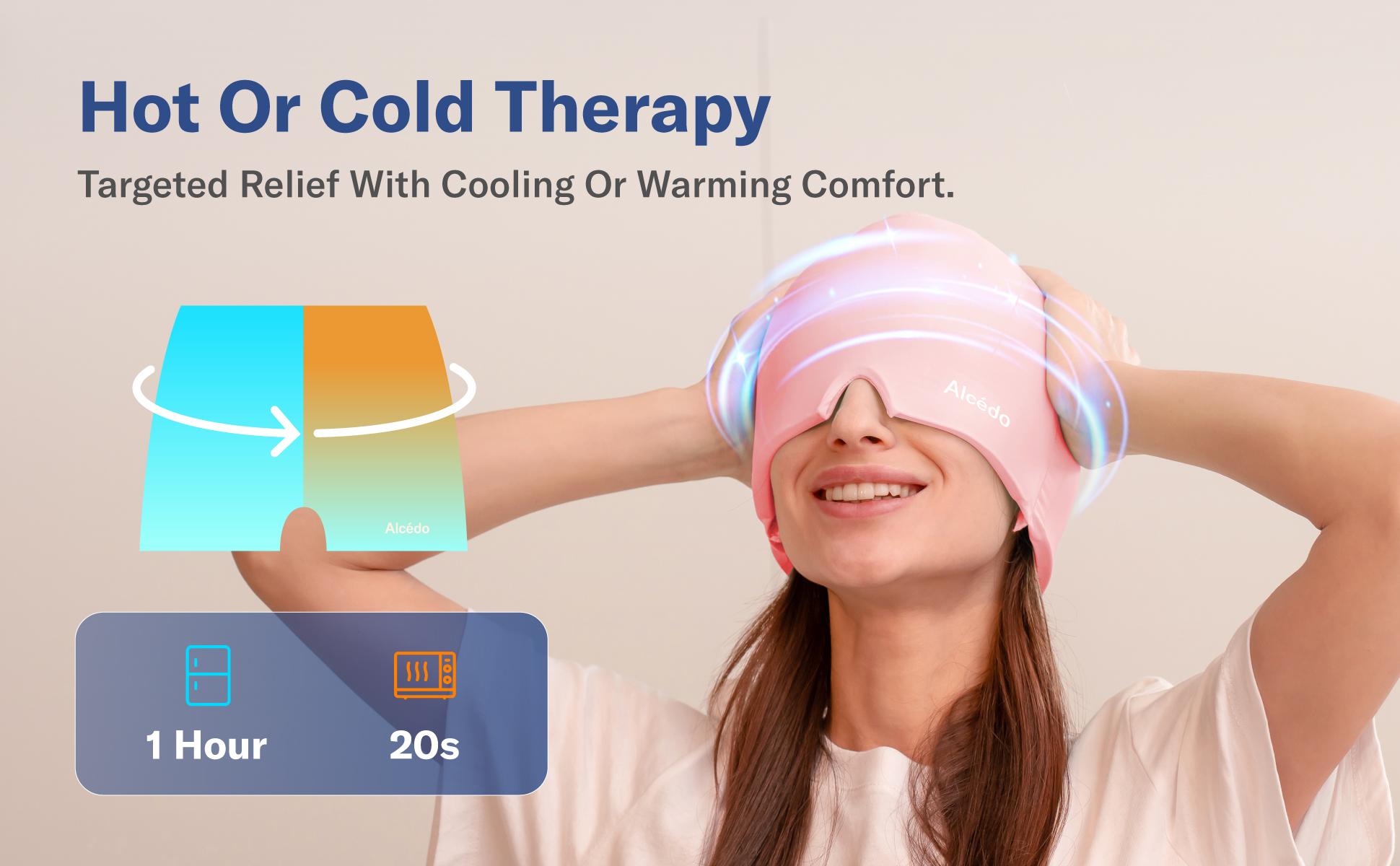 Alcedo Migraine Relief Cap, Hot & Cold Headache Hat Gel Ice Pack Mask, Face Compress Heating Cooling Head Wrap for Stress, Sinus, Puffy Eyes & Hangover