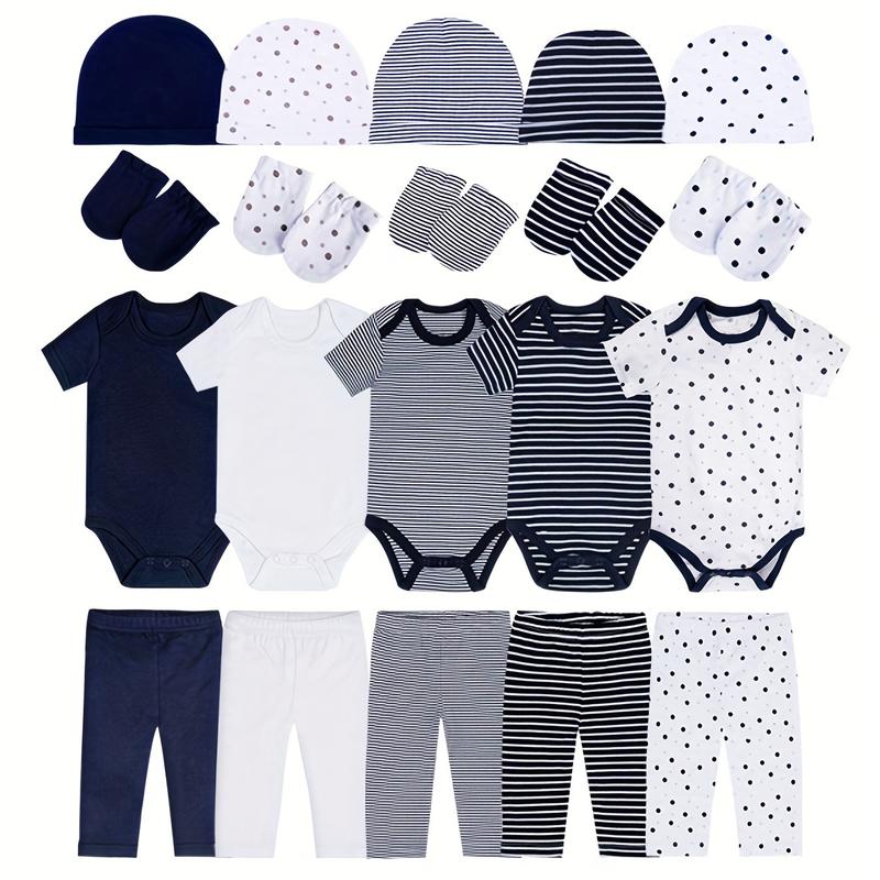 JY.COZY FOR BABY Baby Girl Boy Clothes Onesie Set 20 Pack 100% Organic Cotton 5 Bodysuits 5 Pants 5 Hats 5 Gloves Hypoallergenic Breathable Stretchy OEKO-TEX Certified for All Seasons Playdate Christening Photo Shoot