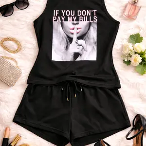 2pc Set Graphic If You Don't Pay My Bills Bold Phrase Statement Piece for Outfit