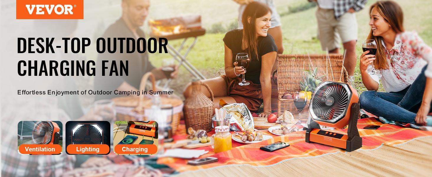 VEVOR Portable Fan Rechargeable 8 inch, TikTokShopBlackFriday, Battery Powered Fan with LED Lantern, 4 Speeds Adjustable Portable Small Table Fan Personal, USB Battery Operated Fans for Travel Bedroom Home Camping Office