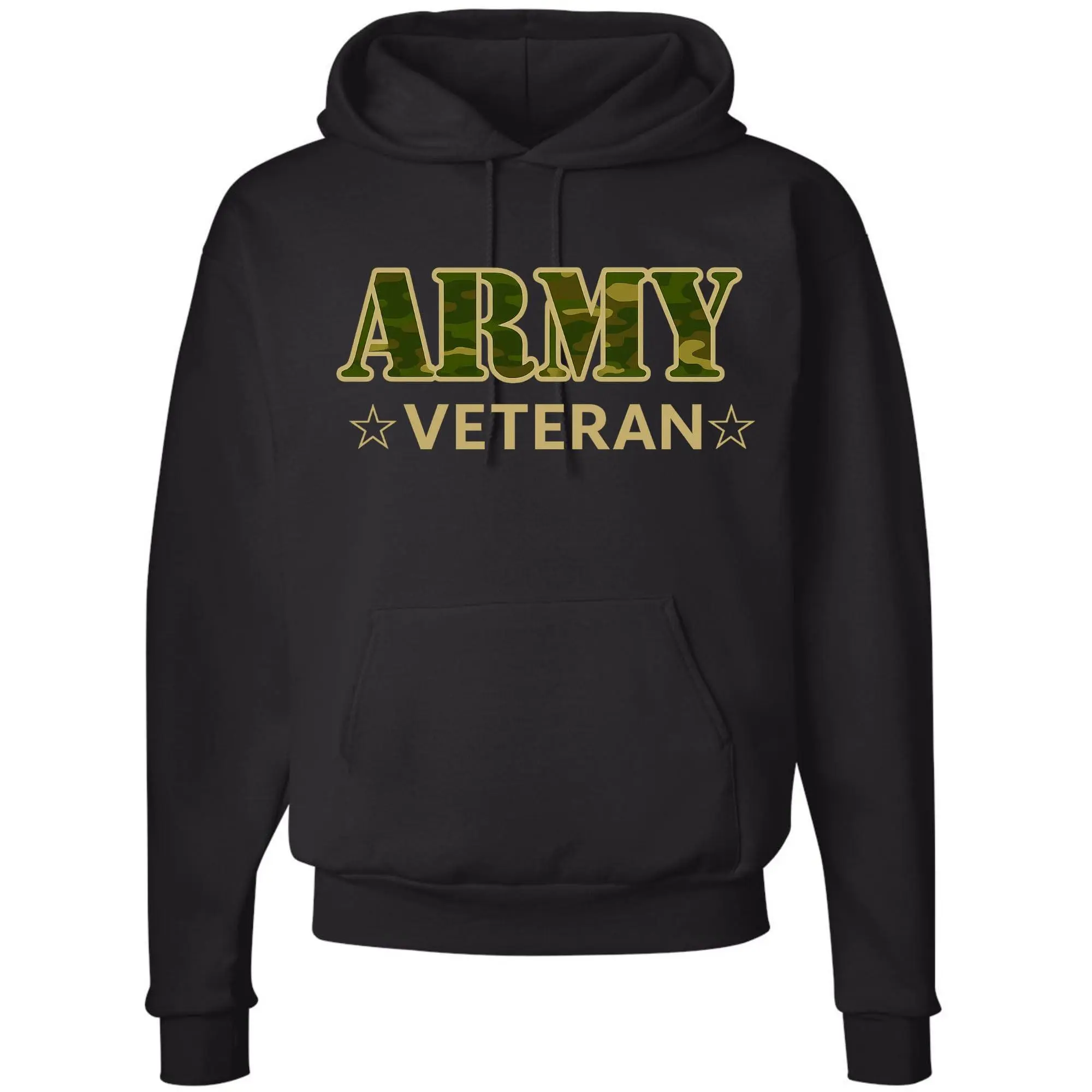 Army Veteran Hoodie - Military Camo Graphic Pullover Sweatshirt, Proud Veteran Apparel, Warm Fleece Hoodie, Black