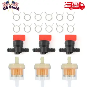 1/4" in Line Fuel Gas Filters Shut Cut Off Valves Clamps for Briggs & Stratton 493960 494768 698183, Yamaha Motorcycle Lawn Mower Tractor
