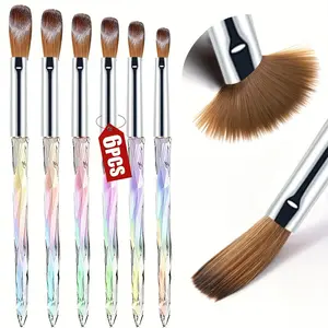 6pcs Kit Acrylic Nail Brush Set Aurora Multi Size Professional Nail Brushes for Acrylic Application Powder Extension 3D Carving