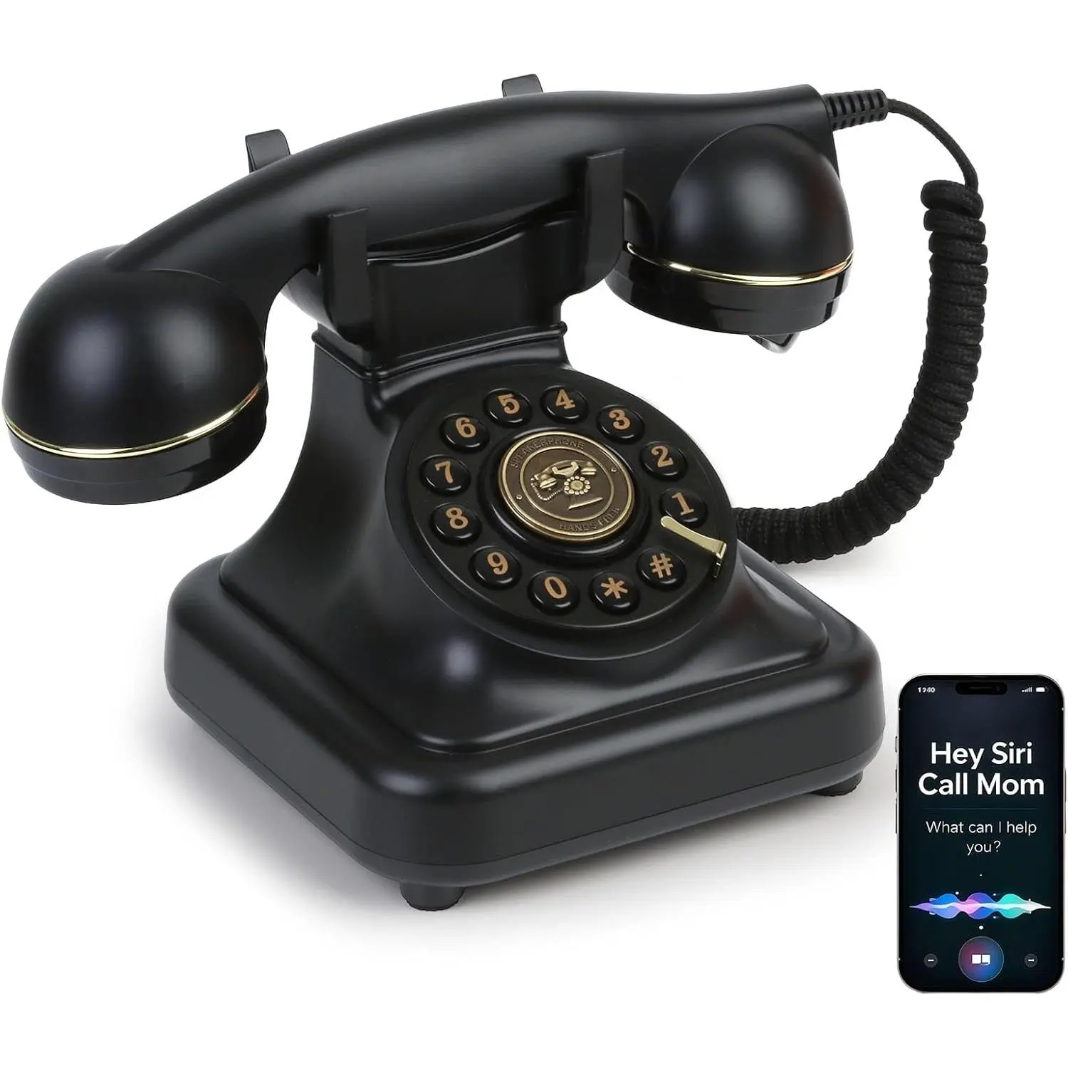 Bluetooth Retro Landline Phone with Voice Assistant, Compatible with Android & iOS, Wireless Physical Home Telephone with Speakerphone & Volume Control,nostalgic vintage telephone，vintage home decor phone，Black White Pink