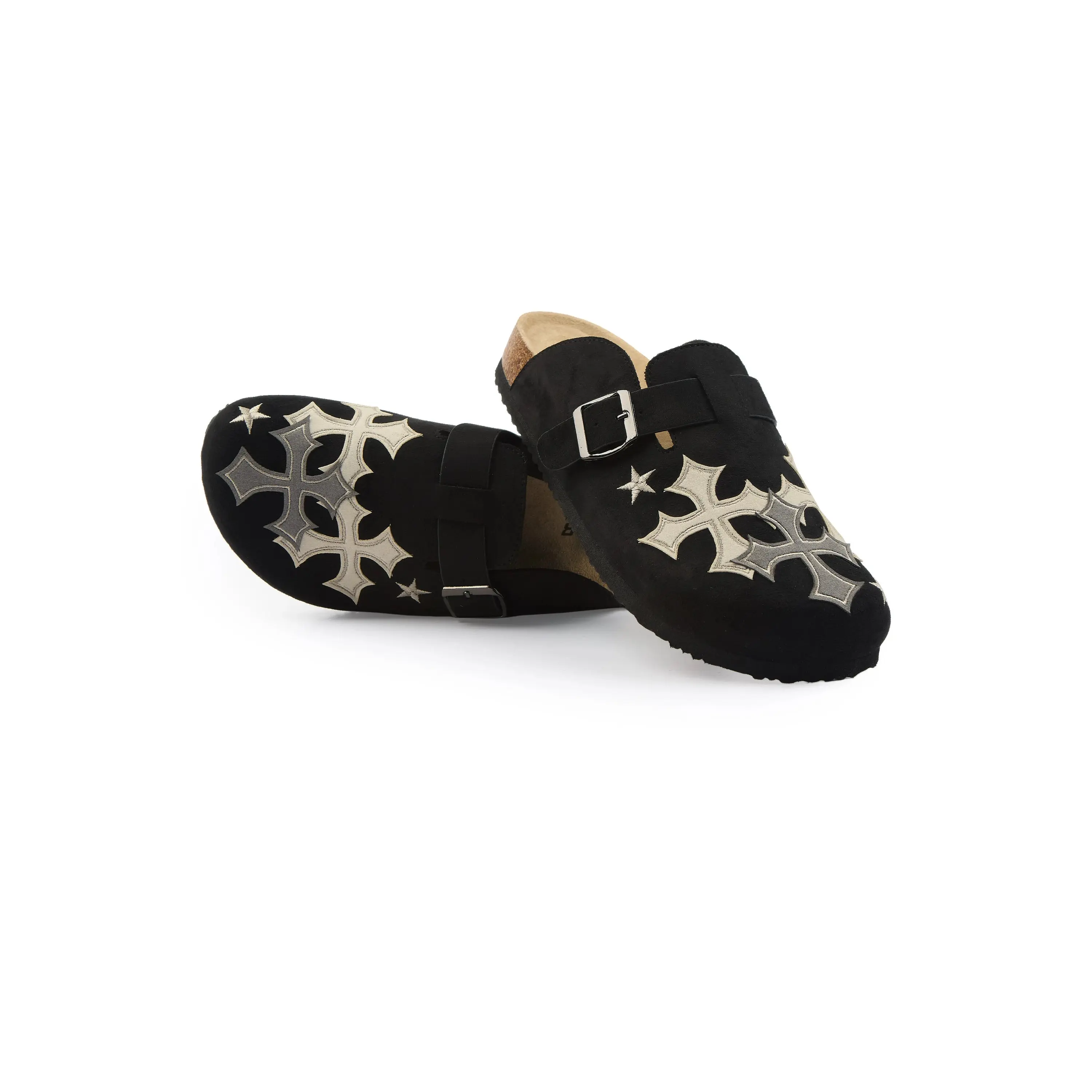 Mens Teo Black Felt Patch Mule