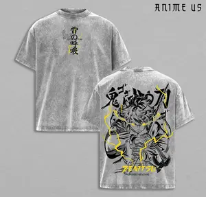 Zenitsu Agatsuma Thunder Breathing Shirt Demon Slayer Anime Vintage Washed Oversized Tee Lightning Sword Graphic Manga Streetwear for Anime Fans