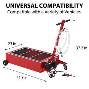【GARVEE】20 Gallon Low Profile Oil Drain Pan with 12V Electric Pump, 8FT Hose, Foldable Handle, and Wheels - Portable 76L Capacity Oil Drain Tank for Cars, SUVs, and Trucks