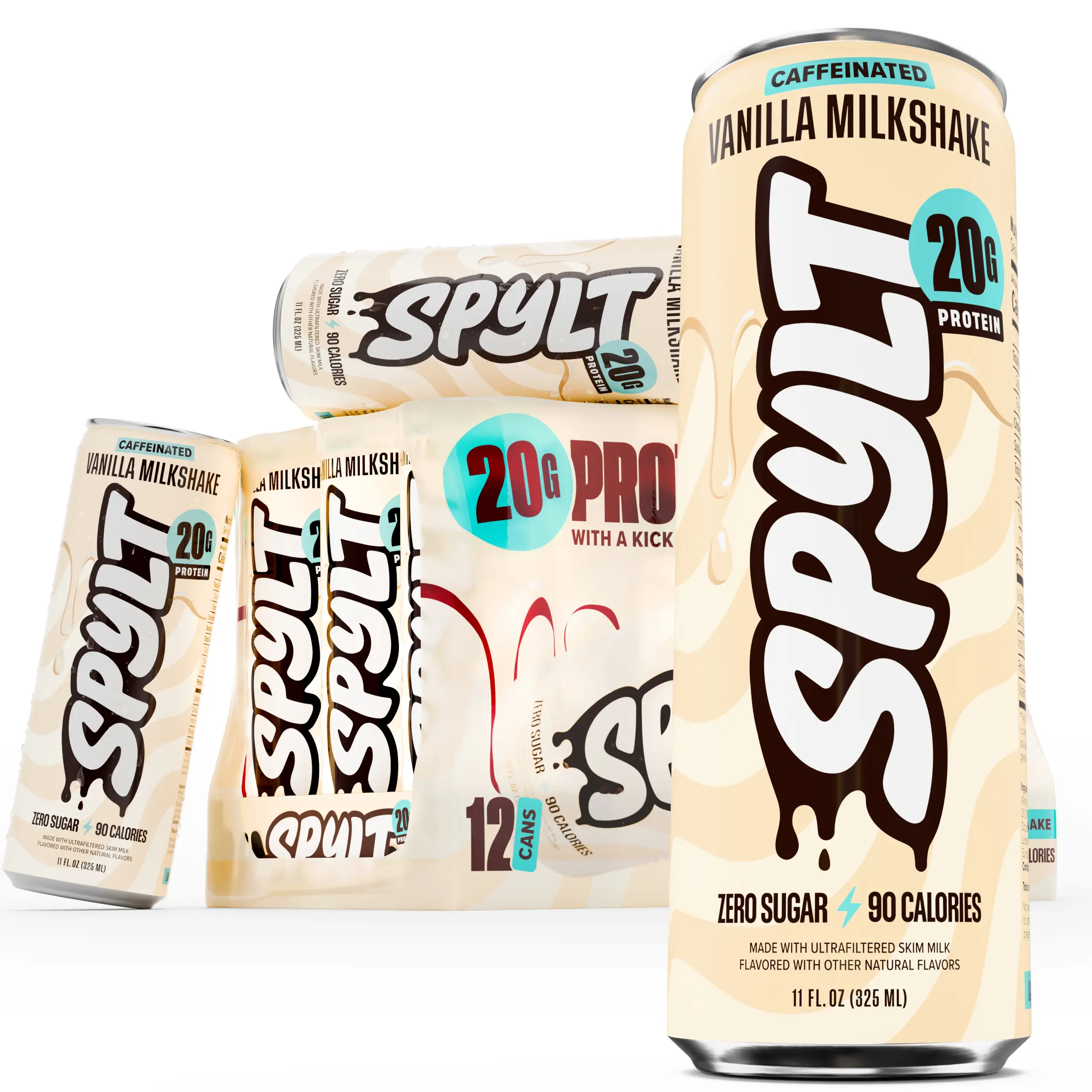 SPYLT High Protein Drink, Caffeinated Chocolate Milk - Vanilla Milkshake | Workout Recovery & Energy Boost | Sugar Free, Lactose Free | Ready-to-Drink, 12-Pack Beverage - PACKAGING MAY VARY