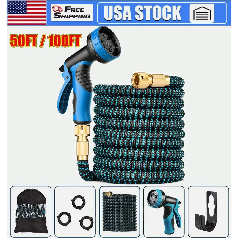 50ft & 100ft Expandable Water Hose with Spray Nozzle, Lightweight & Flexible Garden Hose, Durable & Kink-Free Design for Easy Watering and Cleaning Portable