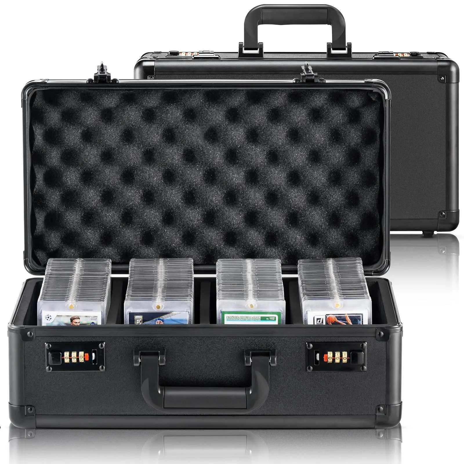 【SummerFinds】VEVOR Graded Card Storage Box, 4 Slots, Graded Sports Cards Holder Carrying Case with Coded Lock Foam Dividers, for 108 PSA Graded Cards 76 BGS Cards 84 SGC Cards 388 Top Loaders Metal Organiser
