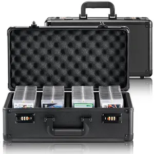 VEVOR Graded Card Storage Box, 4 Slots, Graded Sports Cards Holder Carrying Case with Coded Lock Foam Dividers, for 108 PSA Graded Cards 76 BGS Cards 84 SGC Cards 388 Top Loaders Metal Organiser