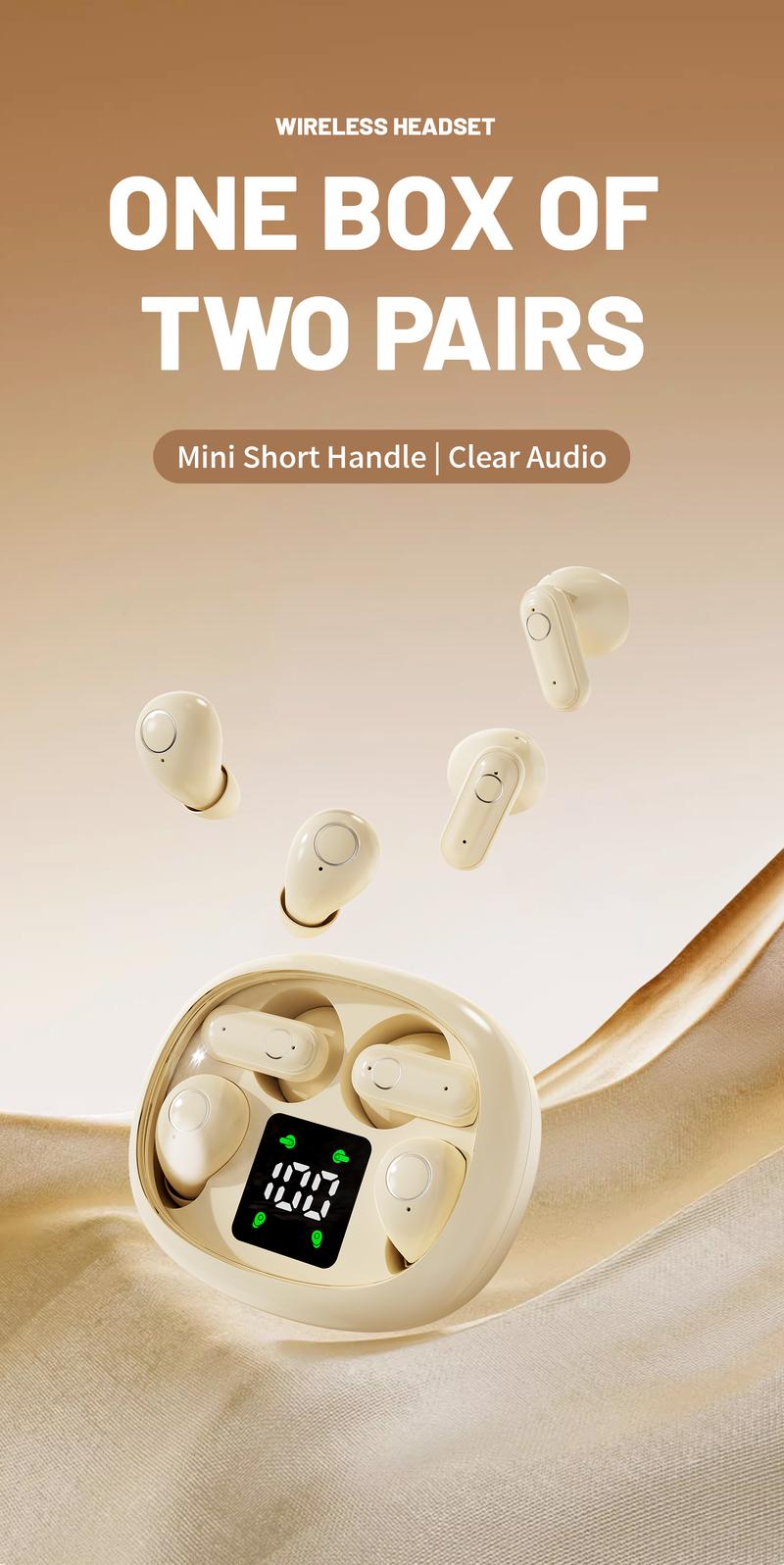 4-in-1 wireless earphones with LED display, stereo sound system, long battery life, transparent shell, couple's game gift, electronic earphones Earbud Wireless In-Ear Bluetooth Earphones