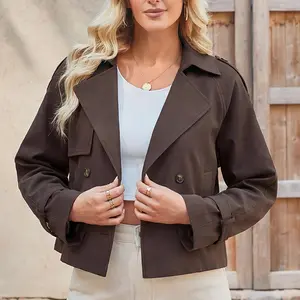 Women's Fall Cropped Trench Coat Double Breasted Lapel Casual Jacket Springfresh