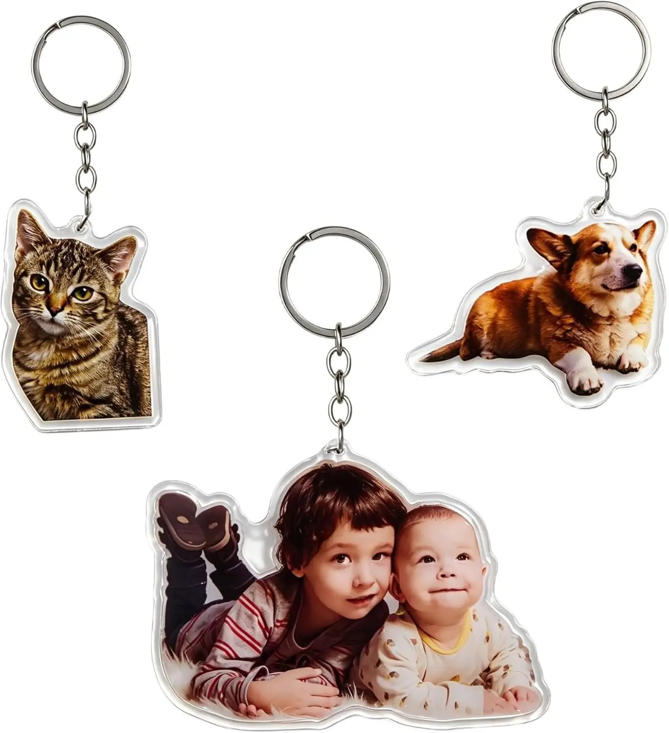 Sturdy Personalized Photo Acrylic Keychain - Custom Dog & Cat Keyring, Backpack Pendant Gift for Boyfriend, Dad, Father's Day - Comes with Chain