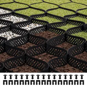 High-Strength Mesh Geocell Ground Grid with 3-in Depth Cell Structure, Drain Holes, 24.93x9.52 ft (7600x2900 mm), 0.06 in Thickness, 1885 lbs/ft² Load Capacity, 34.17 lbs (15.5 kg) Weight for Gravel Stabilization, Soil Reinforcement