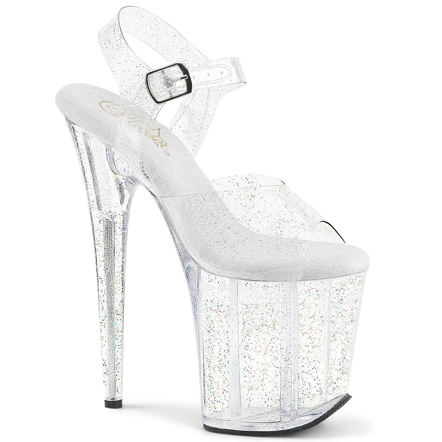 Pleaser Women's 8" Stiletto High Heels - Elegant Open Toe Sandals with a 4" Glitter Platform and Ankle Strap