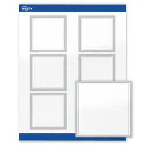 Avery Printable Square Labels, 3" x 3", Glossy White, Pre-printed Silver Mirror Metallic Design, Sure Feed Technology, Laser & Inkjet Compatible, 120 Total
