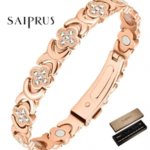 SAIPRUS Nuva ring and bracelet, Elegant Bangle，bracelet womenrose gold plated pure copper magnetic women's bracelet, effective magnetic force up to 3500 gauss - gift box packaging - a stylish and modern gift, making it a perfect present. lucky clover
