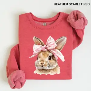 Easter Bunny Sweatshirt – Retro Coquette Bow Bunny Crewneck, Cute Easter Bunny Sweater, Happy Easter Gift for Women