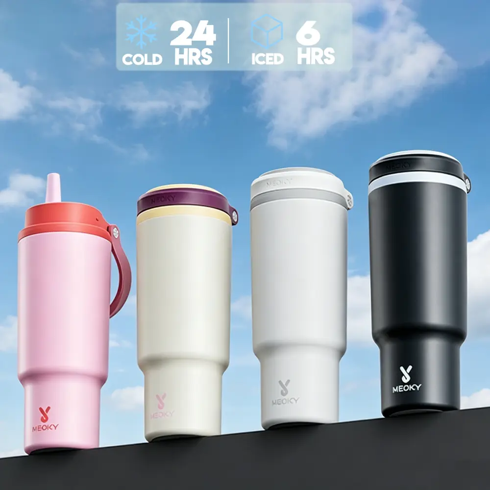 Meoky Straw Popping Series 24oz Portable Vacuum Insulated Stainless Steel Flask, 24H Cold Retention, Auto Pop-Up Straw, Leak-Proof, Car Cup Holder Friendly for Commute, Sports #backtoschool#backtoschoolseason, Flasks, Bottle, Lid
