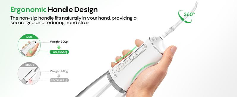 FRESKO Water Dental Flosser – 50-Day Battery, 10 oz Tank, 5 Tips, Waterproof & Gentle for Braces/Sensitive Gums