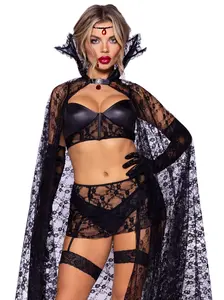Leg Avenue Vampire Temptress Costume - Classic Sexy Lace Halloween Dress for Women with Boned Bra Top Garter Skirt & Cape