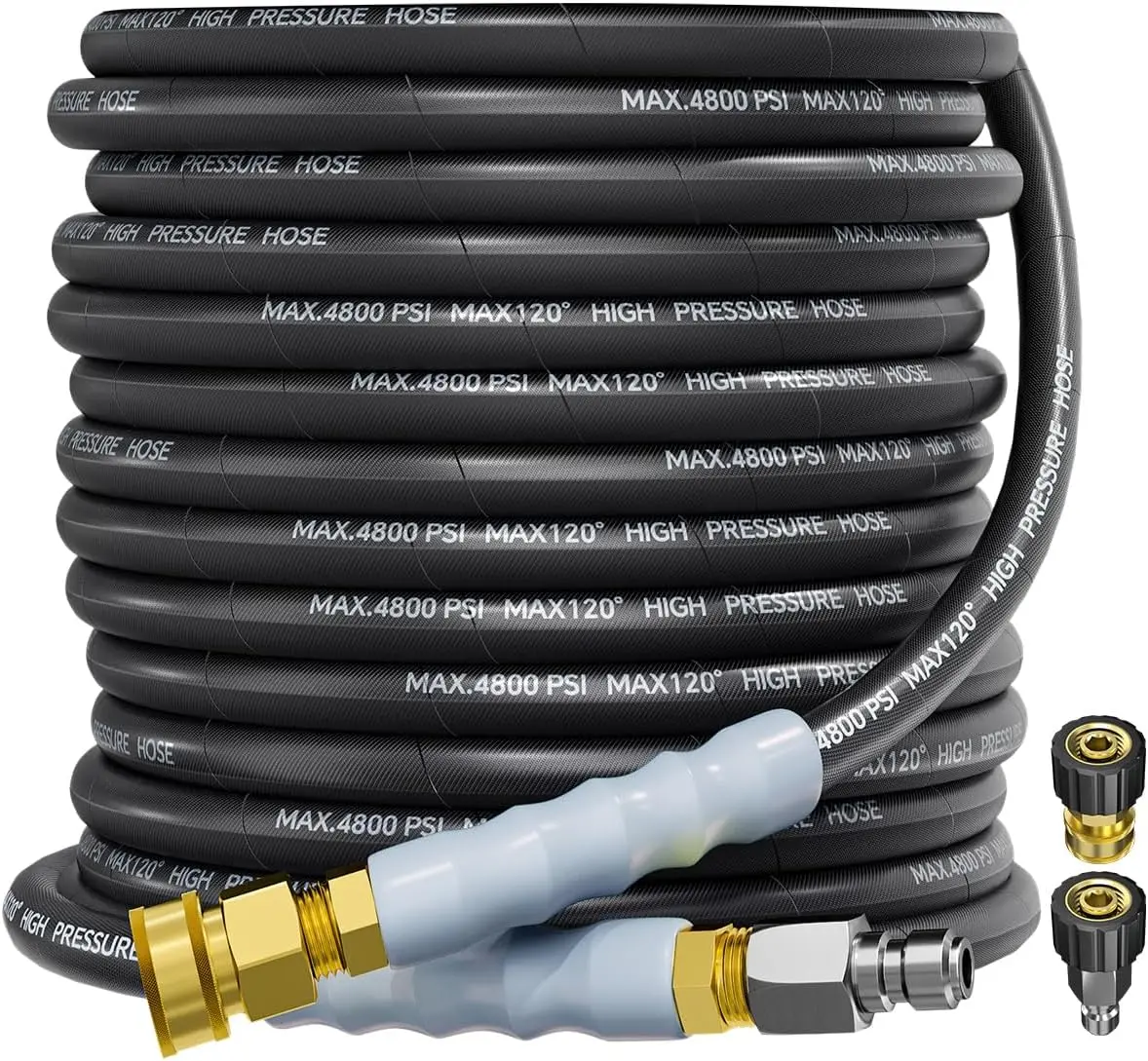 POHIR 4800PSI High Pressure Washer Hose, 3/8"-50FT Durable Steel Wire Braided Hose with Swivel Quick Connect Adapters, All Weather, <3" Tight Turns, Bends Easily for Tight Outdoor Spaces, Cold/Hot Water (Max 248°F) for Heavy Duty Car Cleaning