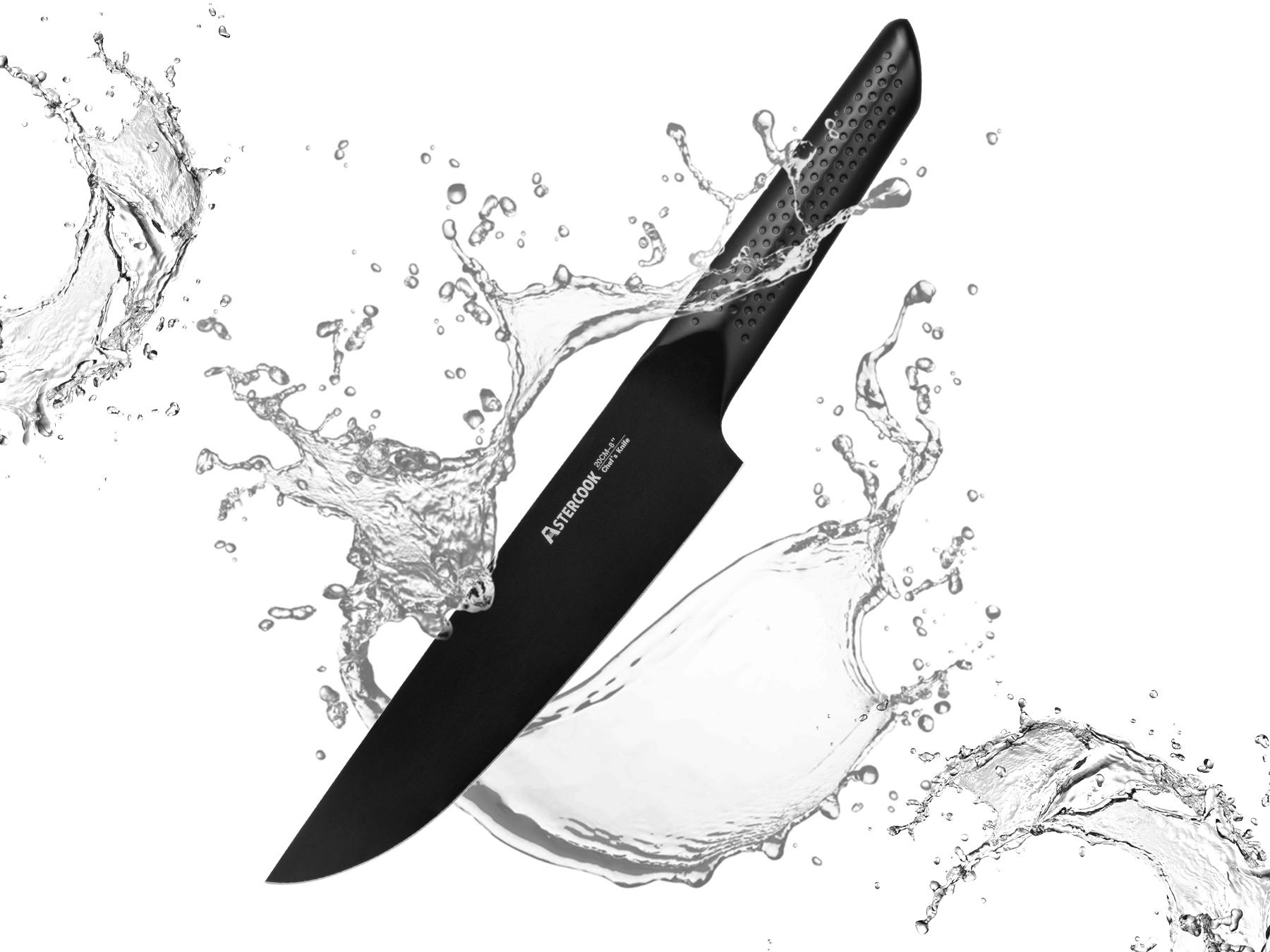 Astercook 15 PCS Kitchen Knife Set - Chef Knife Set with Non-Stick Stainless Steel and Ergonomic Wood Handle - Kitchen Knives, Block Knife Block Wooden