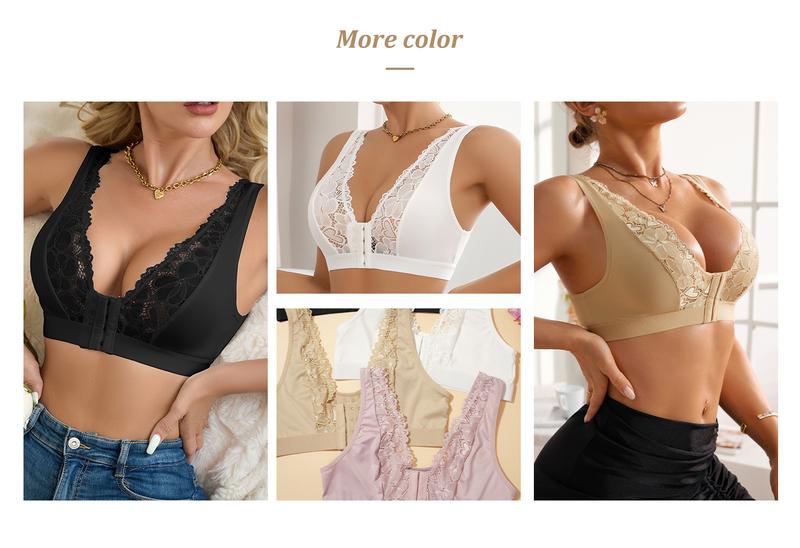 3/6 Pack Women’s Front Closure Lace Bras,Comfortable Seamless Soft no padding Womenswear Bridal bras women minimizer bra bra bras for women