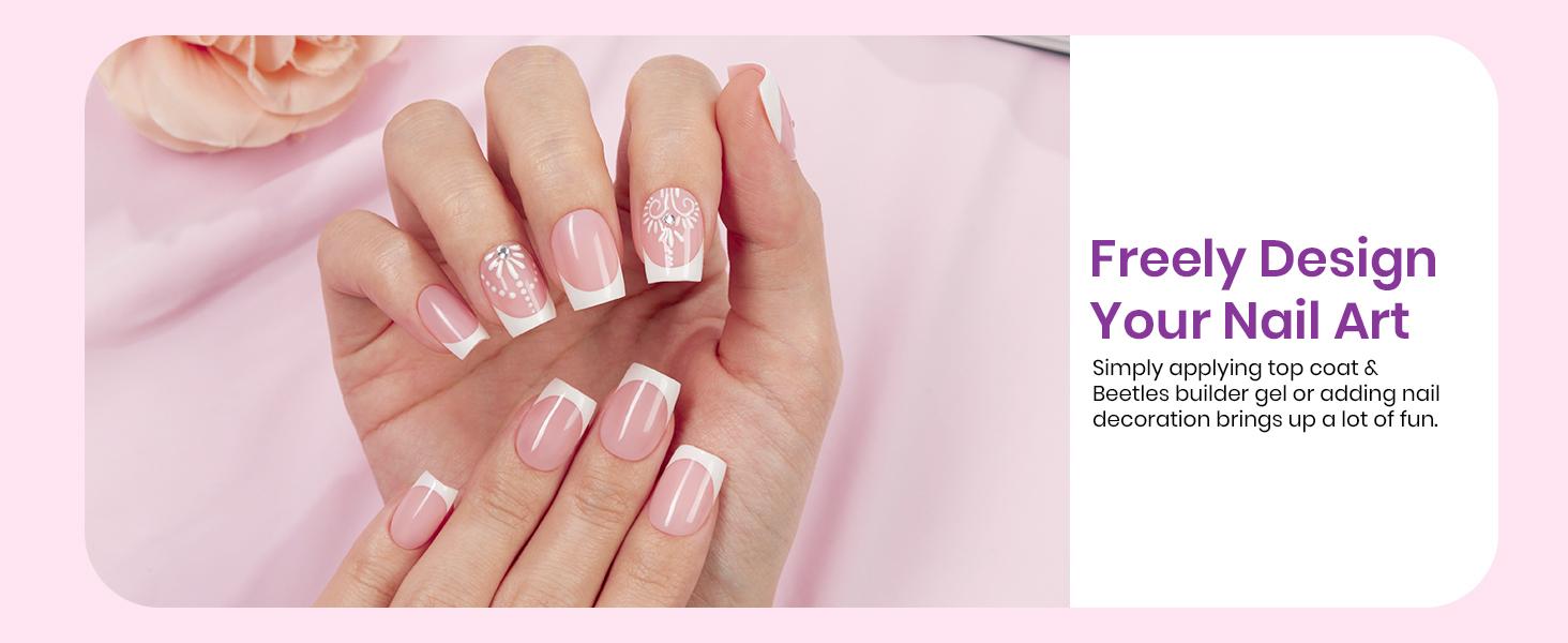 Beetles French Tip Press On Nails French Gel Nail No File Need  Fake Nails  4-in-1 DIY Manicure for Nail Extension Designs for Women