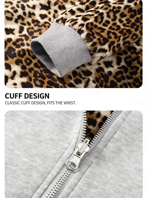 Men's loose casual trendy leopard print hoodie - comfortable breathable street style jacket; features ribbed cuffs and a zippered front closure, making it perfect for everyday commutes, weekend outings, and various other occasions. One of the essential ve