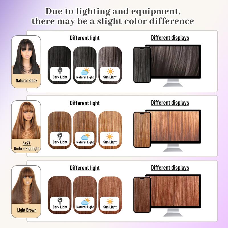 [Blend] Straight Layered Wigs with Bangs 6x4 Lace Front Wig Wear and Go Glueless Pre Style Realistic Look with True Scalp Tiny Knots 220% Density