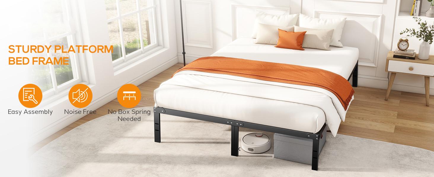 Bed Frame - Heavy Duty Metal Platform Bed Frames Queen Size with Storage Space Under Frame, 14 Inches, Sturdy Steel Slat Support, No Box Spring Needed