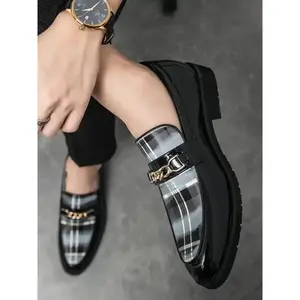 Men's Fashionable Chain Decorated Slip on Dress Shoes, Business Style Shoes, 2024 New Style Casual Comfortable Loafers for Banquet Ball Party Wedding, Daily Clothing Decor for Men