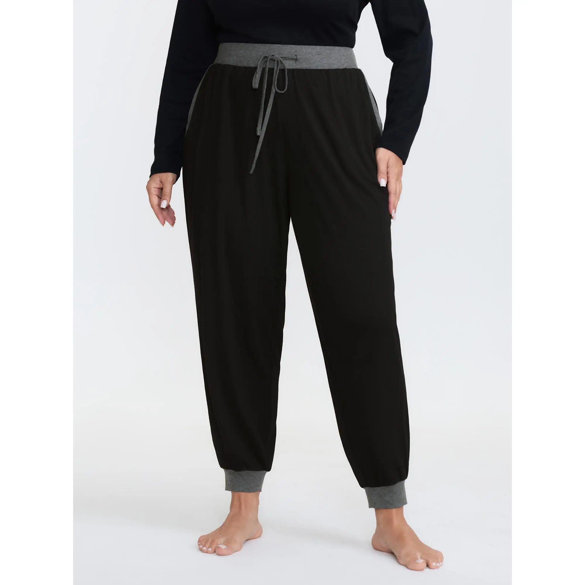 BloomChic Women's Casual Leisure Lounge Pants, Medium-Stretch Spandex-Polyester Blend Bottoms with Drawstring Waist, Pockets & Contrast Binding, Everyday Wear Loungewear for Home Outfits, Machine Washable