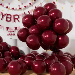 50-Pack 12-Inch Metallic Burgundy Latex Balloons, Shiny Chrome Balloons for Weddings & Parties